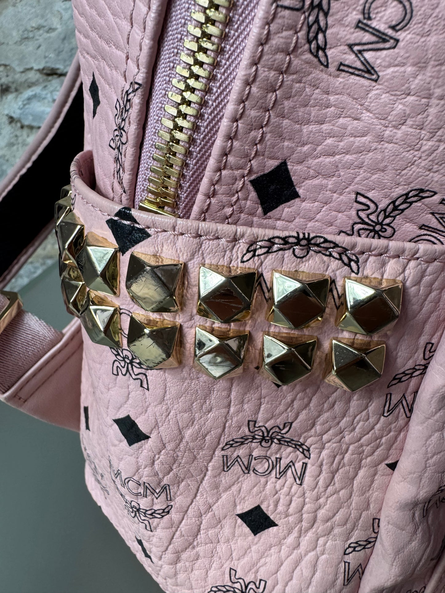 MCM Stark Side Studs Backpack – Visetos Mini Soft Pink
