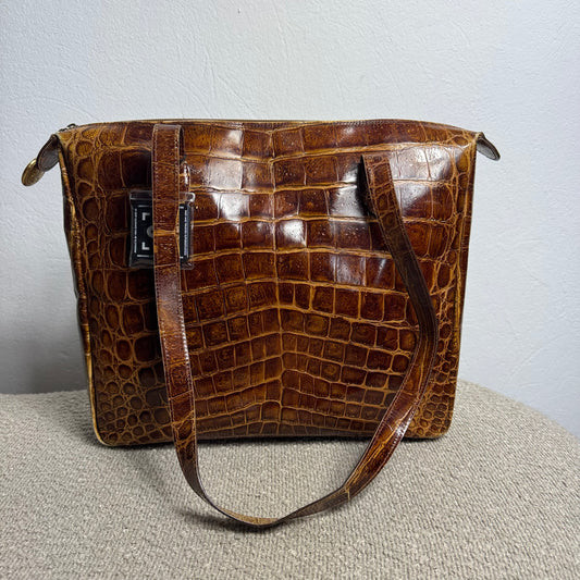 Vintage Fendi Tote Bag mit Krokodilprägung