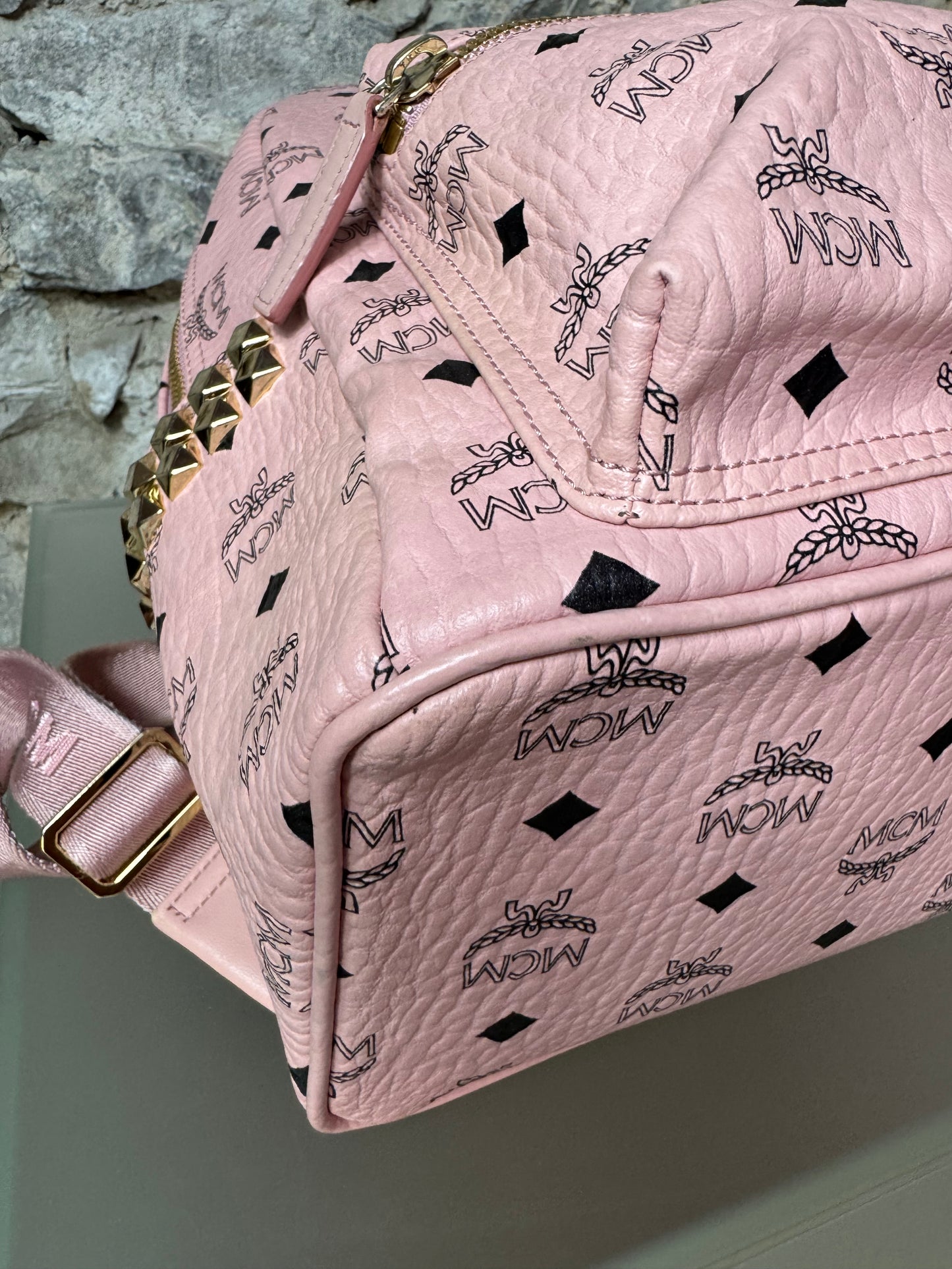 MCM Stark Side Studs Backpack – Visetos Mini Soft Pink