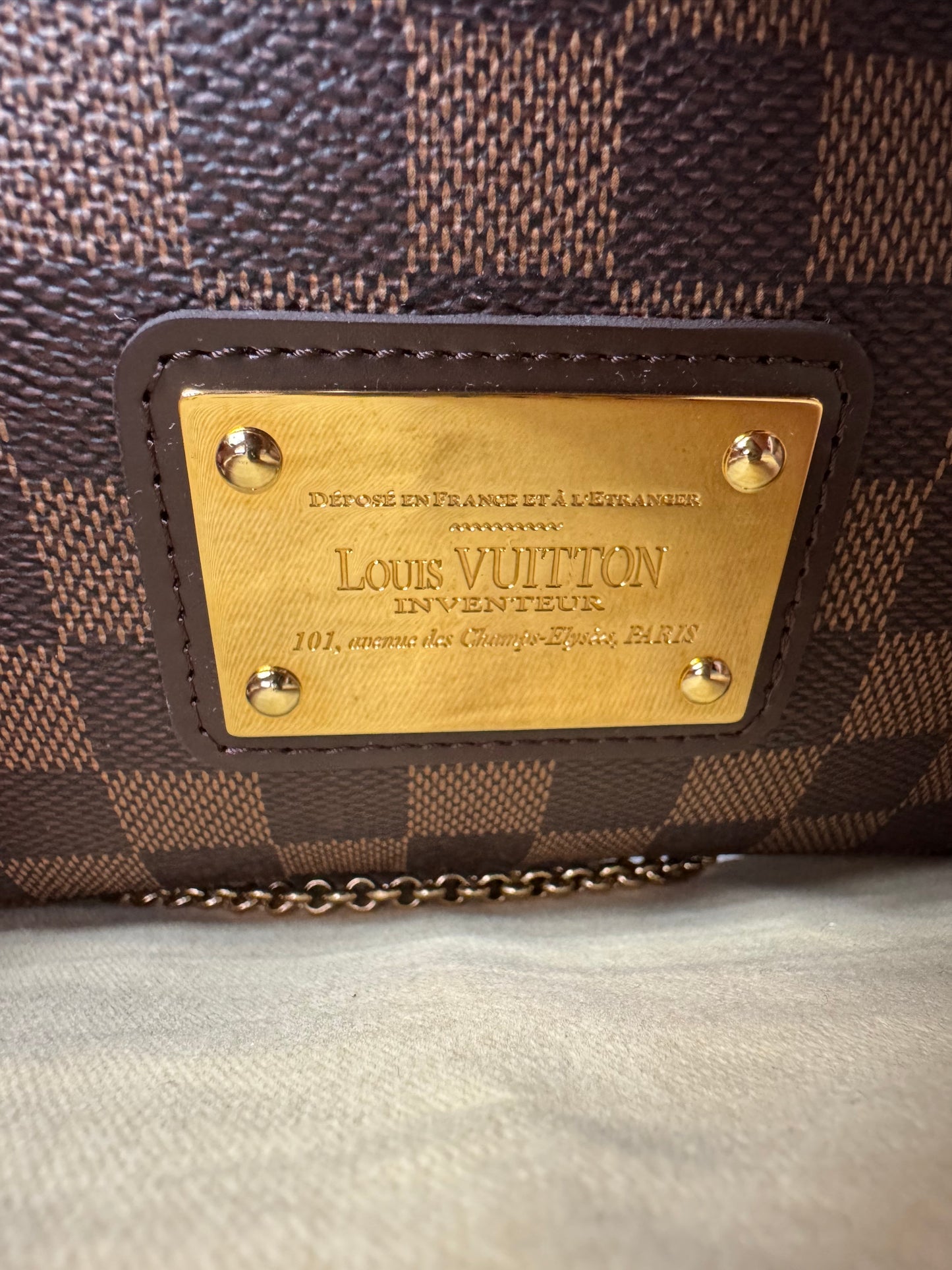 Louis Vuitton Eva Damier Pochette + Schulterriemen – Damier Ebène Canvas