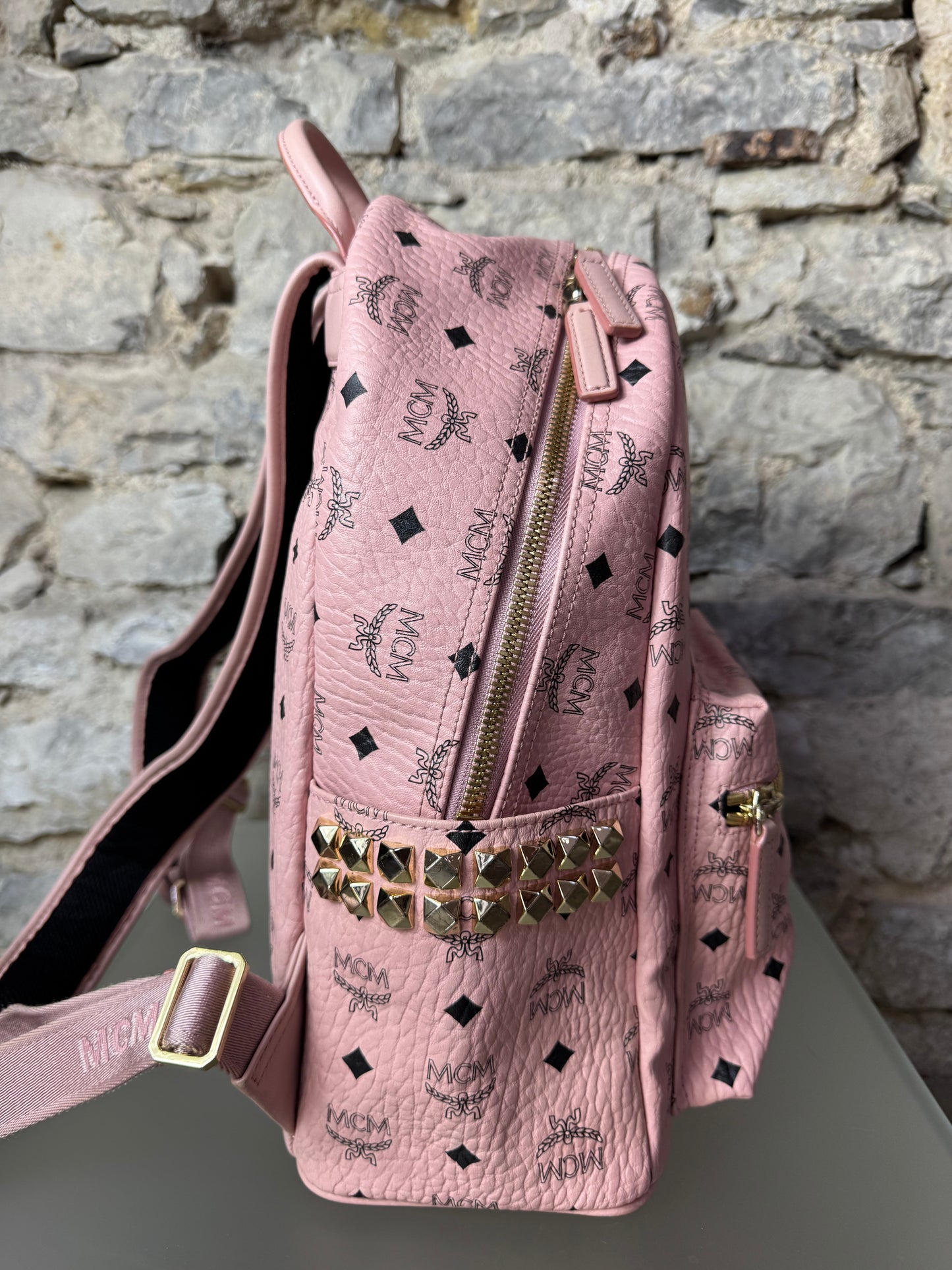 MCM Stark Side Studs Backpack – Visetos Mini Soft Pink