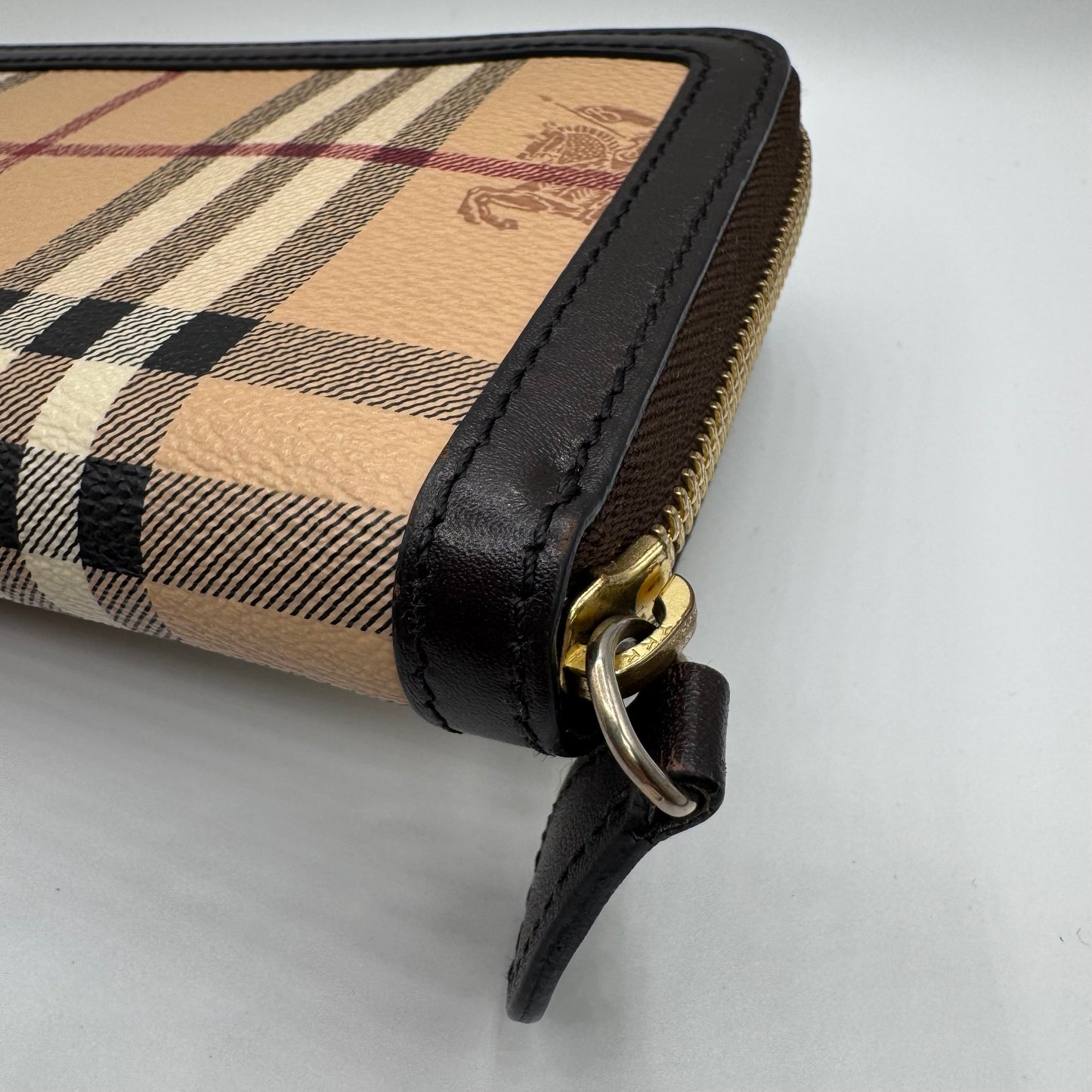 Burberry Zip-Around Wallet Haymarket Check Canvas