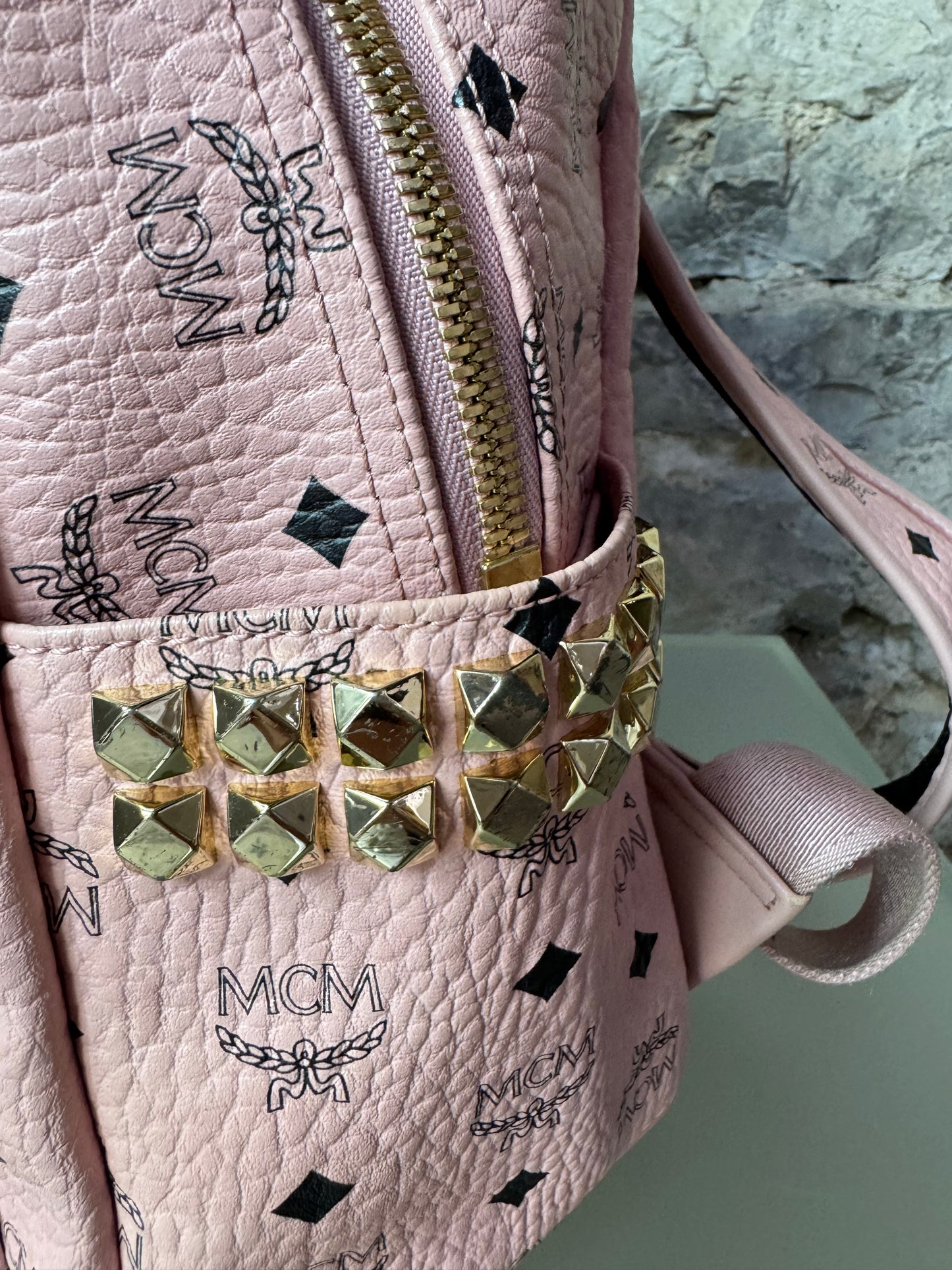 MCM Stark Side Studs Backpack – Visetos Mini Soft Pink