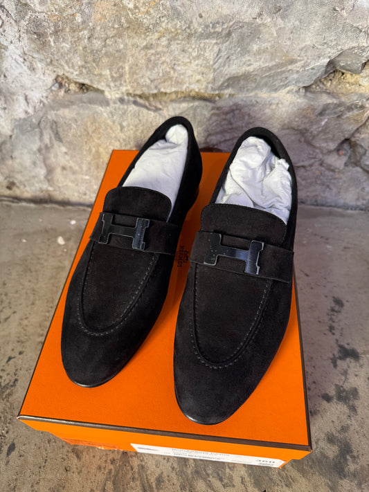 Hermès Mokassins Paris Chevre Velours Noir