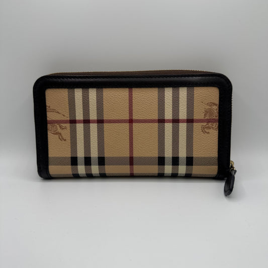 Burberry Zip-Around Wallet Haymarket Check Canvas