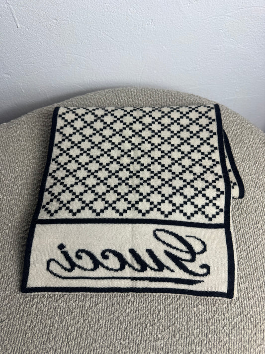 Gucci Schal – Schwarz / Creme – 100 % Lana Wolle