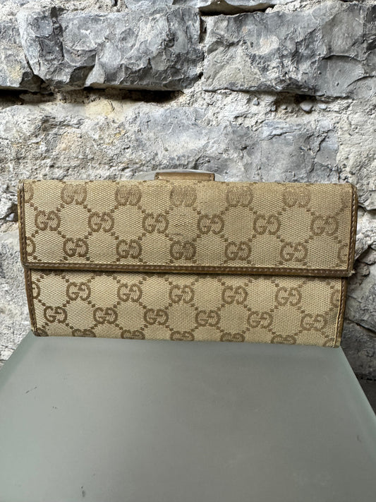 Gucci Vintage GG Canvas Geldbeutel Beige/Gold
