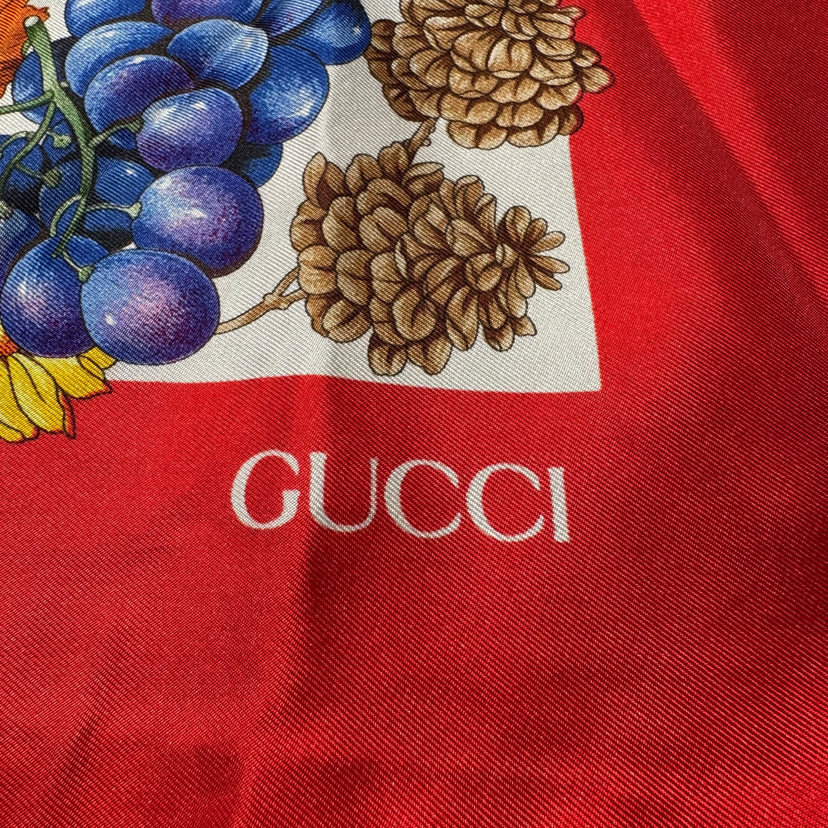 Vintage Gucci Silk Scarf "Funghi" Red
