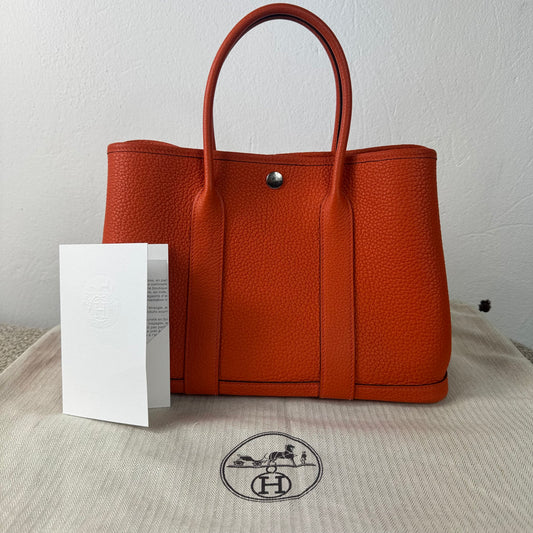 Hermès Garden Party 30 TPM – Orange Negonda Leder – Palladium Hardware