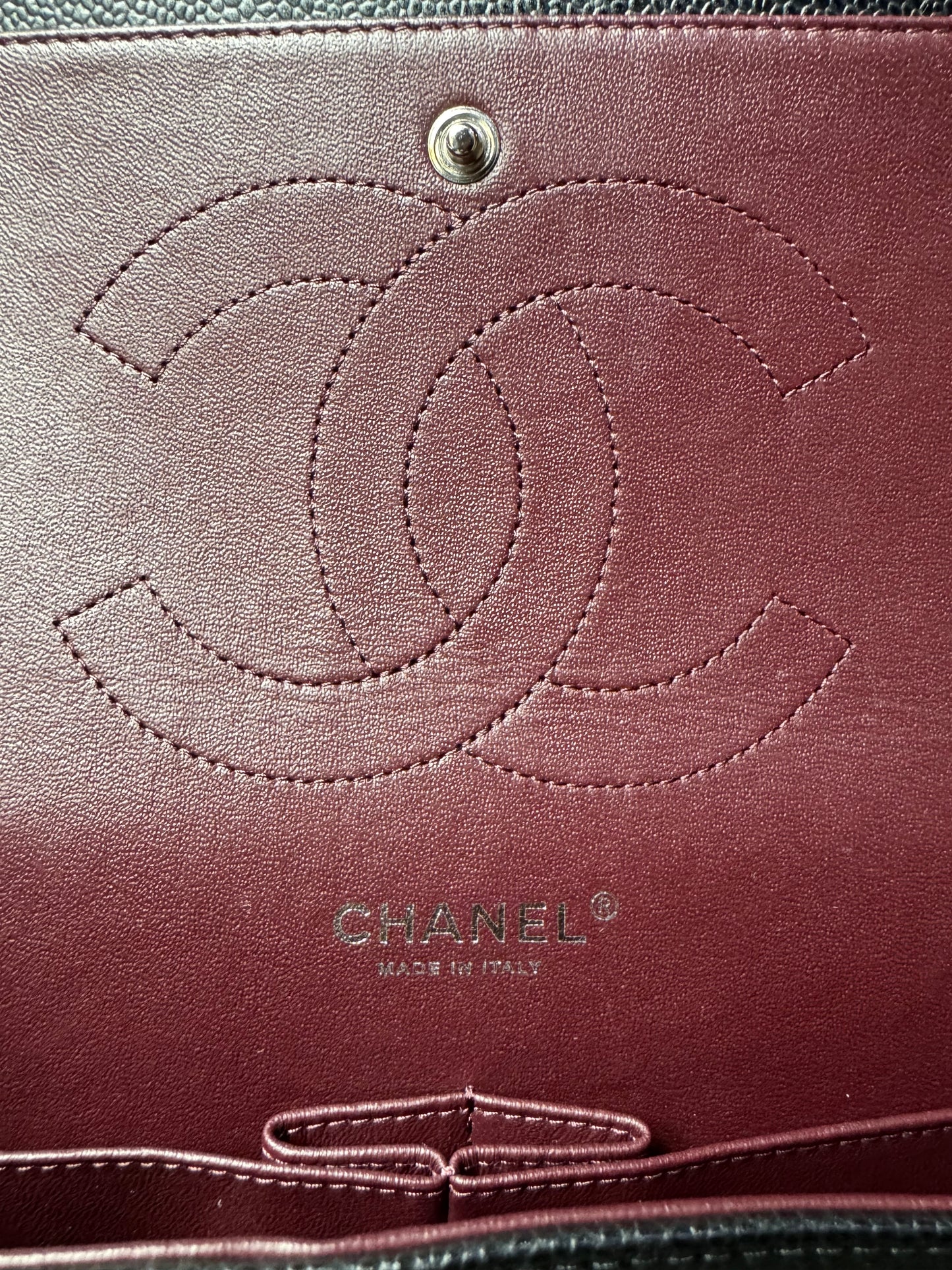 Chanel Jumbo Classic Double Flap Caviar Quilted Schwarz Silber