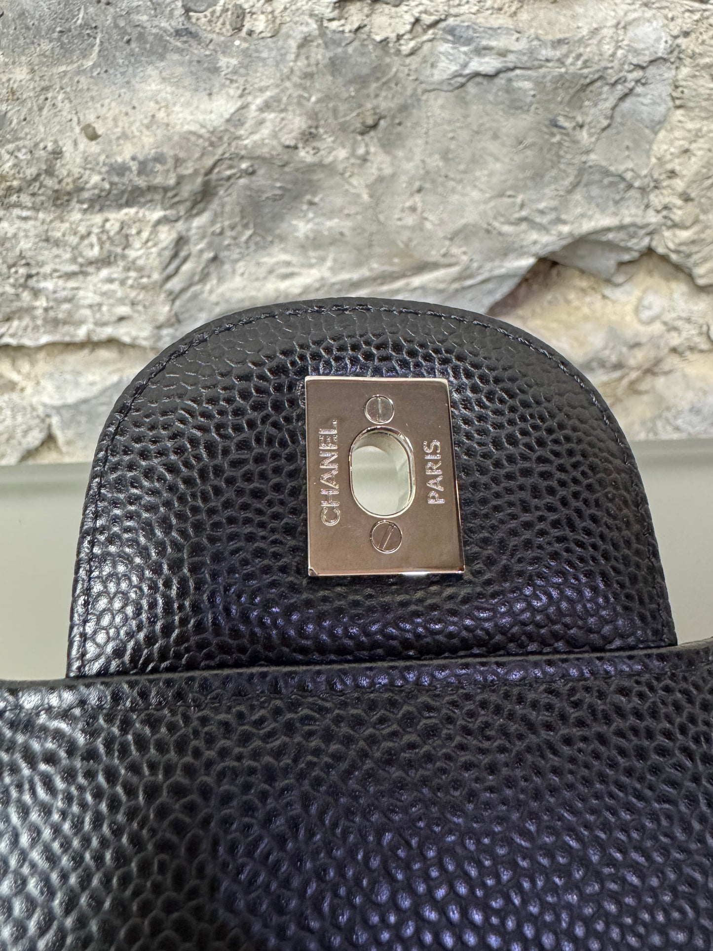 Chanel Jumbo Classic Double Flap Caviar Quilted Schwarz Silber
