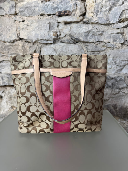 Coach Tote Bag Canvas Braun/Pink