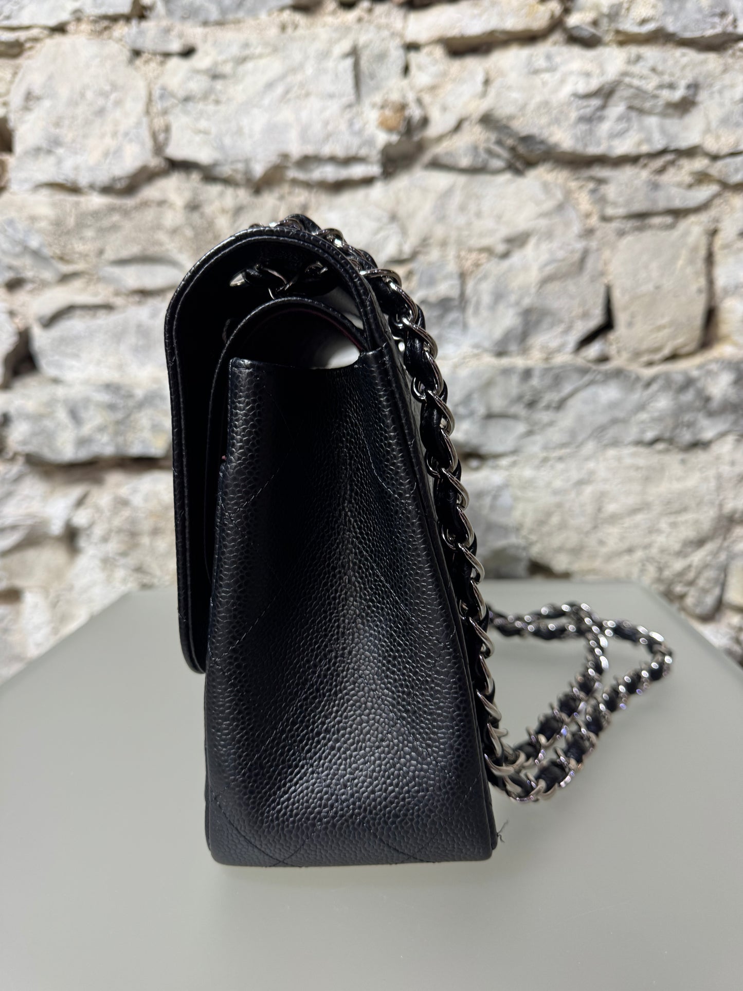 Chanel Jumbo Classic Double Flap Caviar Quilted Schwarz Silber