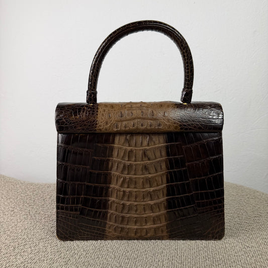 Delvaux Breveté Vintage Handtasche – Braun in Krokodiloptik