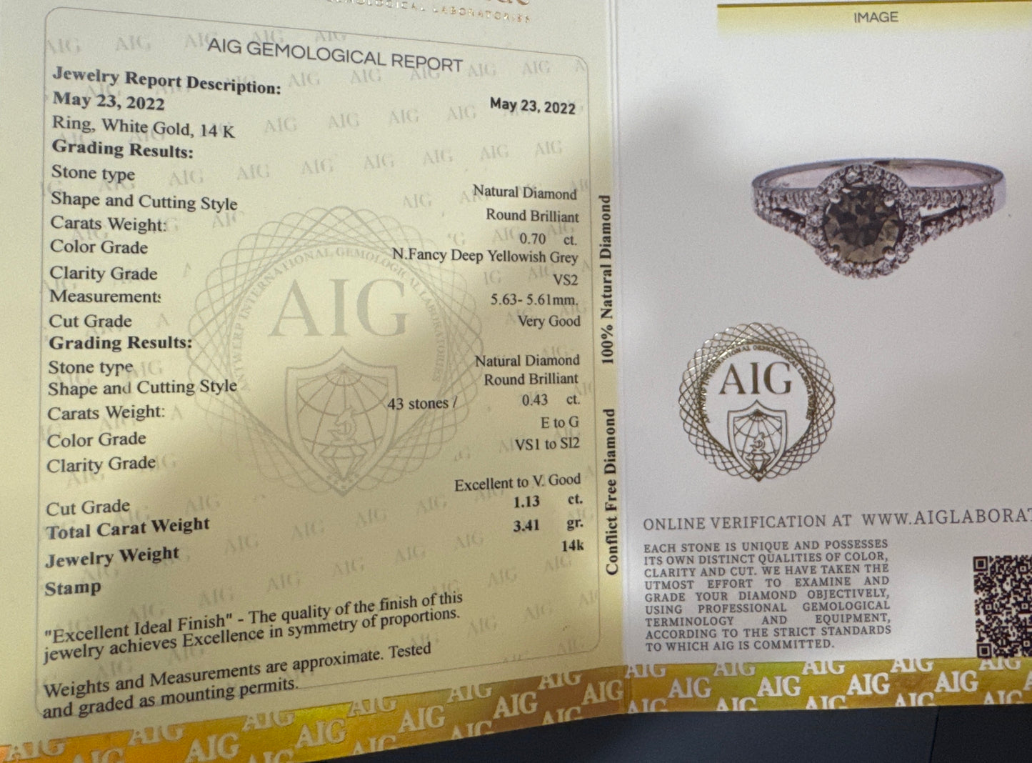 Exklusiver Diamantring aus 14K Weißgold mit Fancy Deep Yellowish Grey Diamant & Brillanten