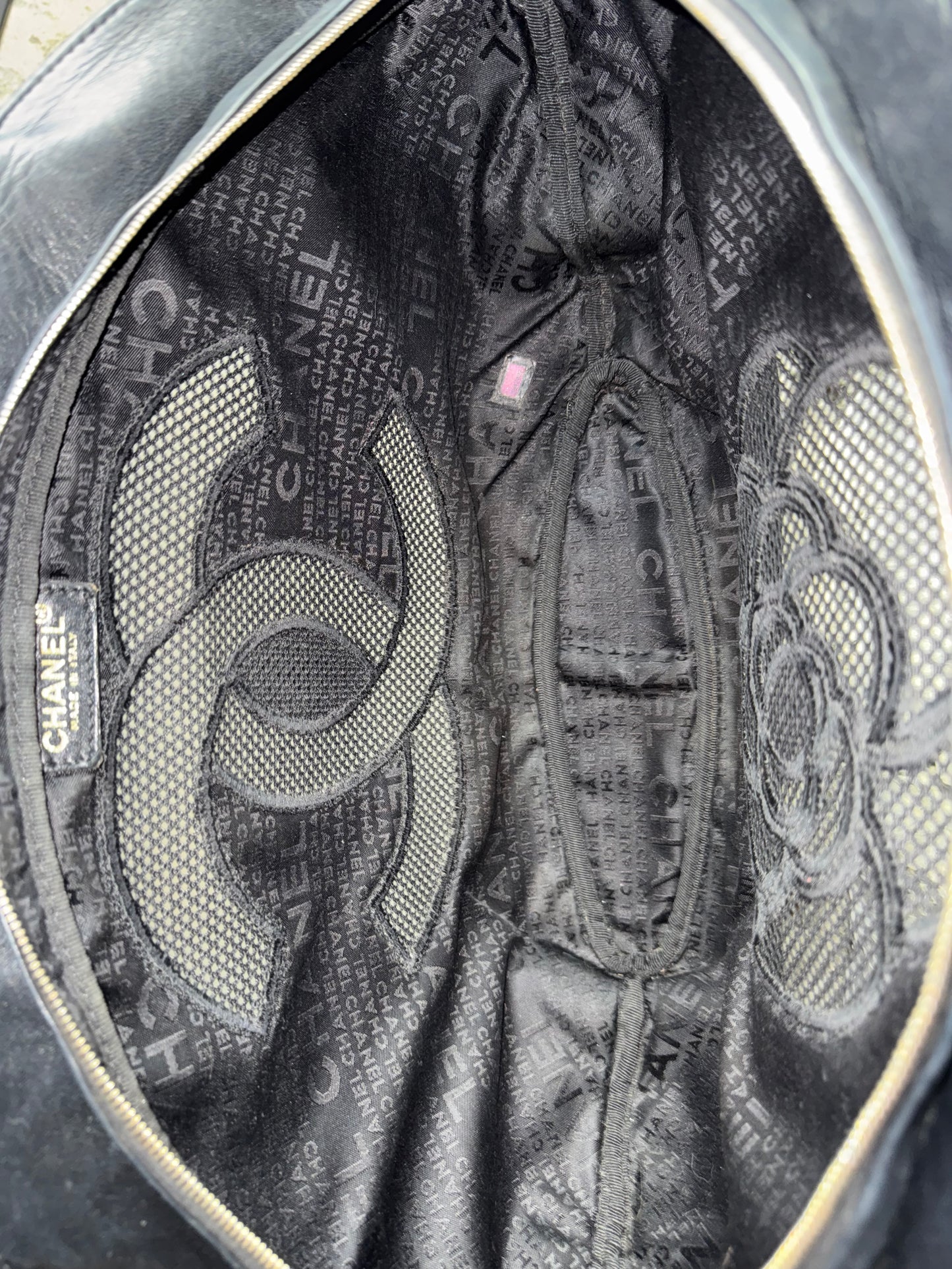 Chanel Tragetasche aus Leinen und Leder – Schwarz
