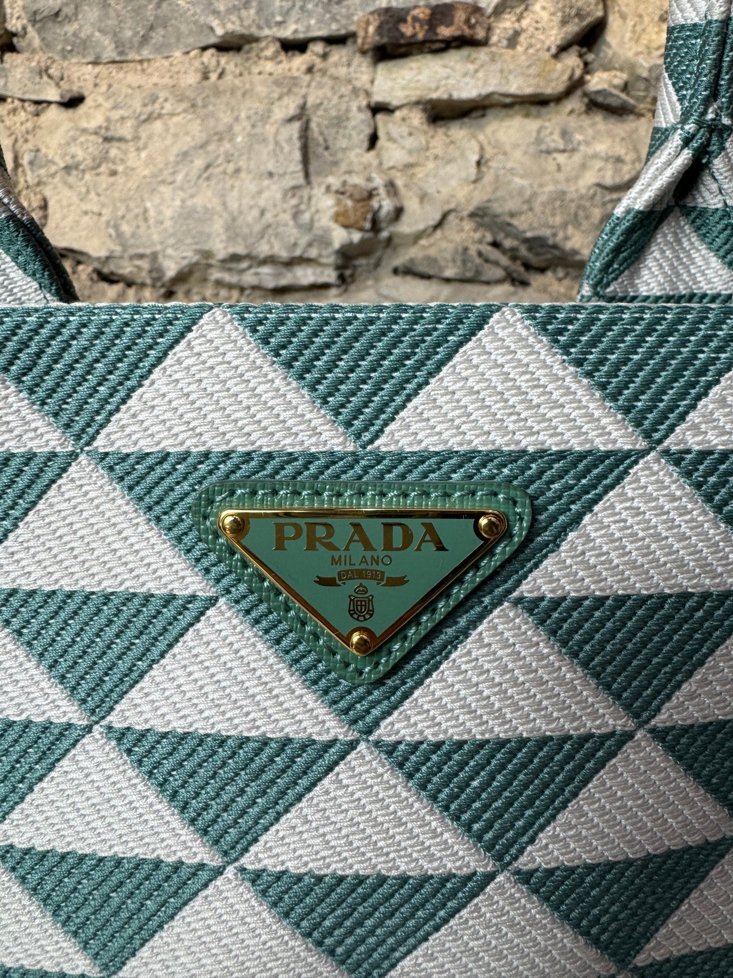 Prada Triangolo Jacquard Handtasche Weiß Grün