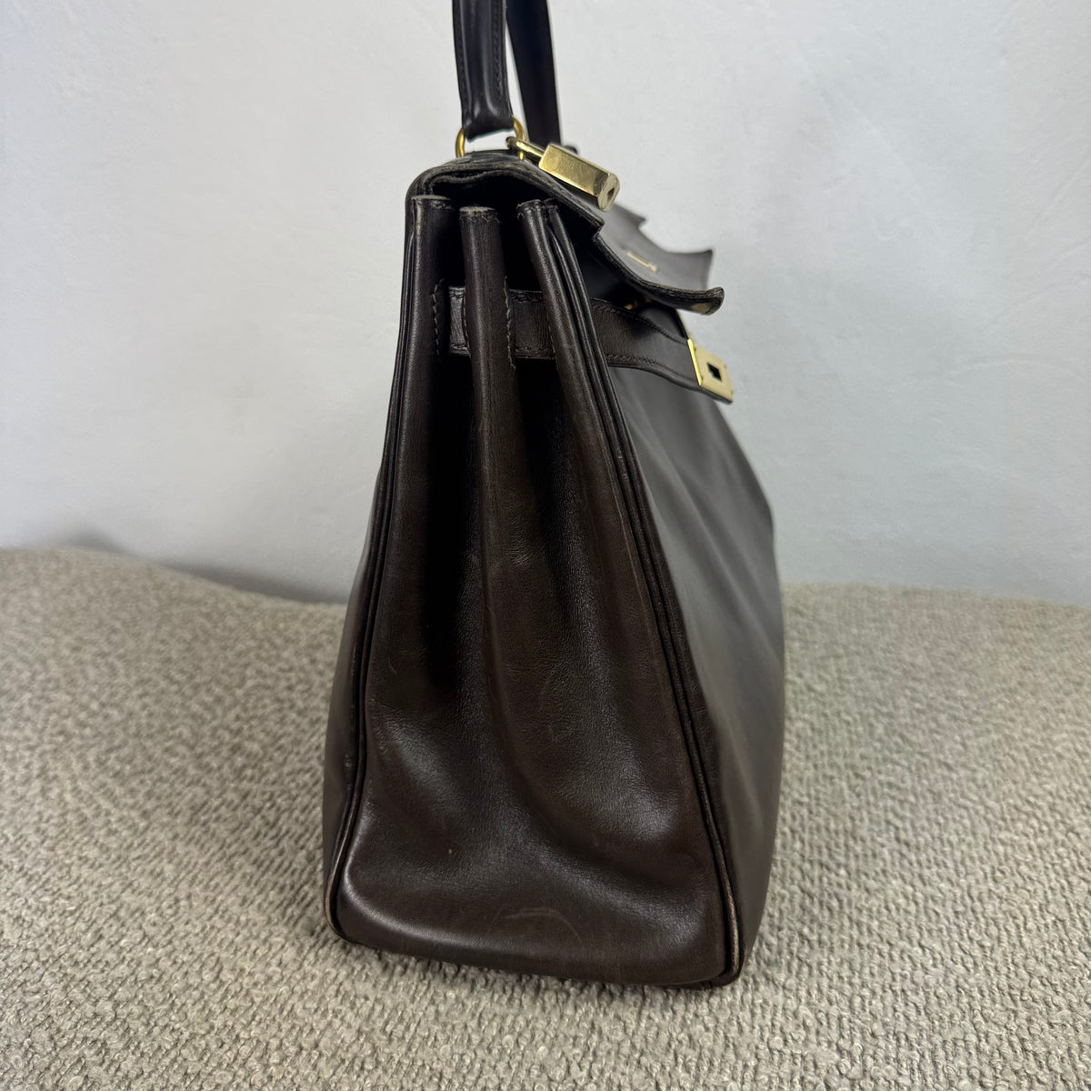 Hermès Vintage Kelly 32 – Dunkelbraun / Gold – 1992