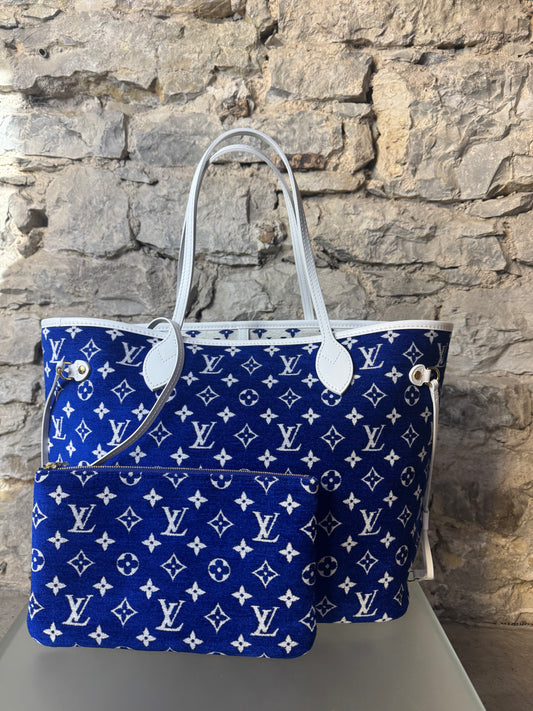 Louis Vuitton Jacquard Velvet Monogram LV Match Neverfull MM Tote – Blau & Weiß
