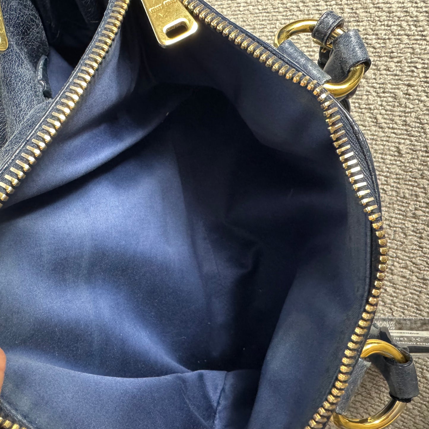 Miu Miu Sitello Shine Double Zip Leder blau