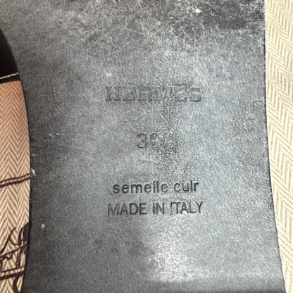 Hermès Oran Sandalen, schwarzes Kalbsleder Gr. 39,5