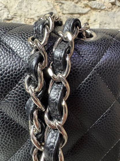 Chanel Jumbo Classic Double Flap Caviar Quilted Schwarz Silber