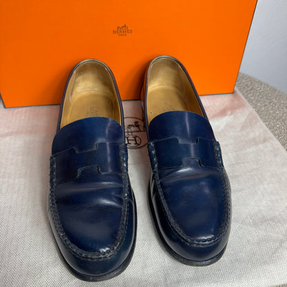 Hermès Kennedy Mokassins Dunkelblau Leder