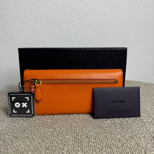 Prada Große Geldbörse Saffiano-Leder Orange
