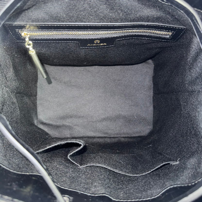 Aigner Beuteltasche – Schwarzes Leder mit Kroko-Prägung