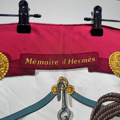Hermès Silk Scarf "Mémoire d'Hermès" – Vintage Carré 90 – Red/White/Gold