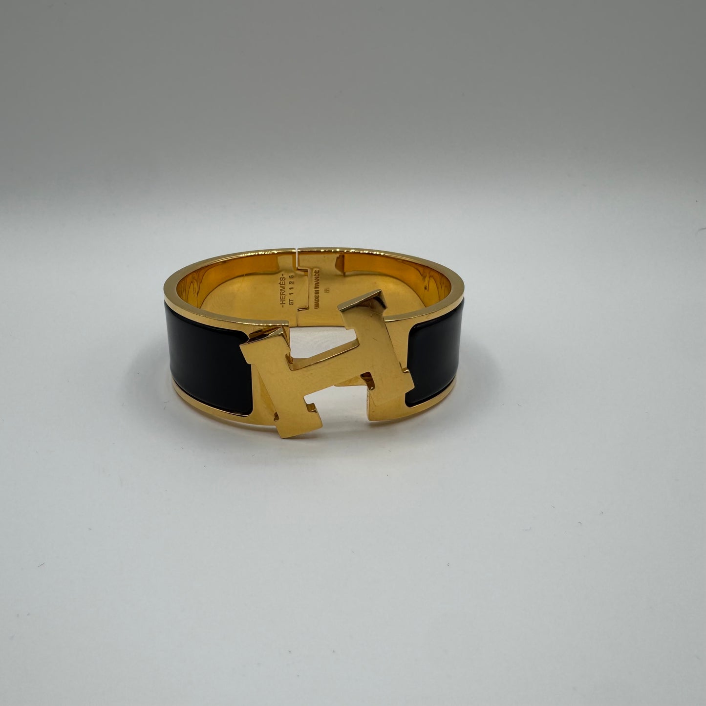 Hermès Clic Clac H Armreif Schwarz Gold GM