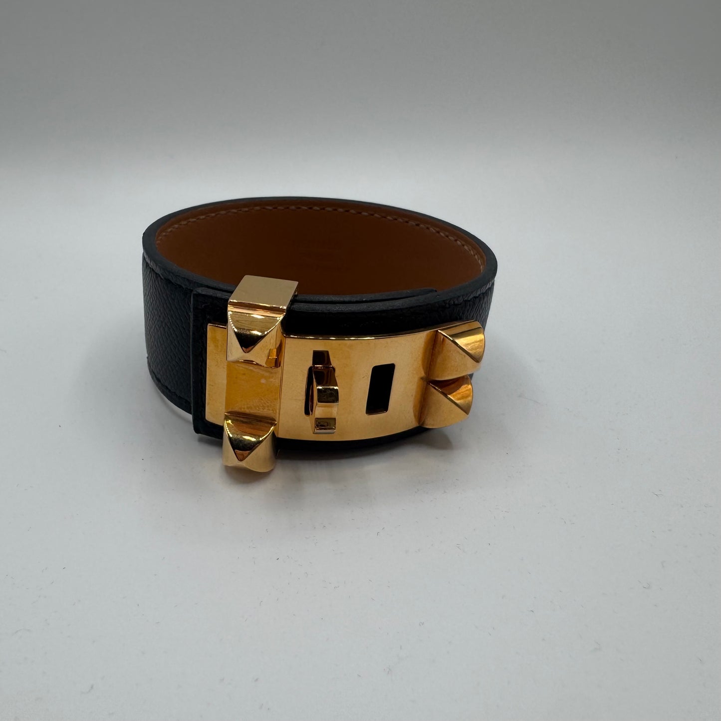 Hermès Collier de Chien 24 Armband Schwarz Gold – Größe T3 / M
