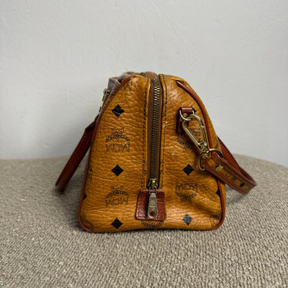 MCM Monogram Visetos Boston Bag Cognac