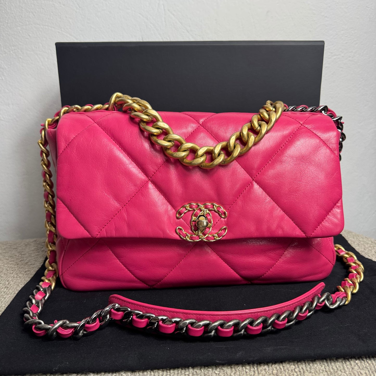 Chanel 19 Flap Bag Large Pink Lambskin Leather