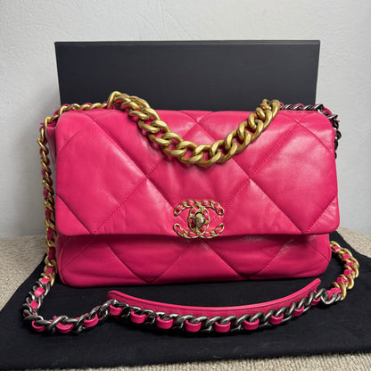 Chanel 19 Flap Bag Large Pink Lambskin Leather