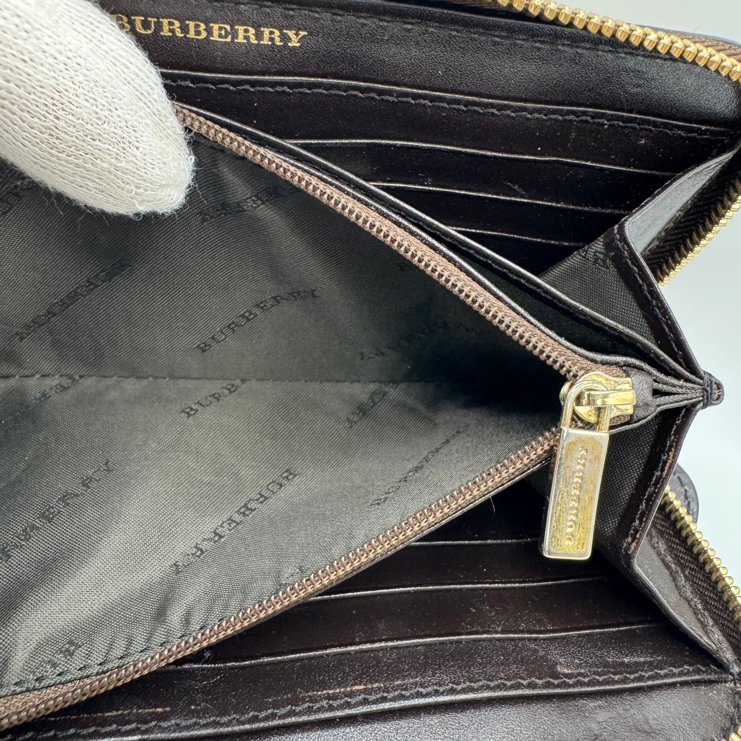 Burberry Zip-Around Wallet Haymarket Check Canvas