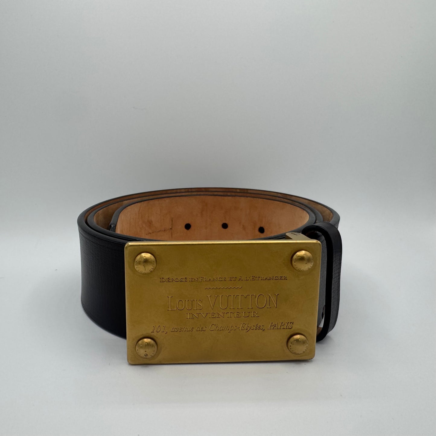 Louis Vuitton Inventeur Plate Buckle Ledergürtel – Schwarz – Gr. 90