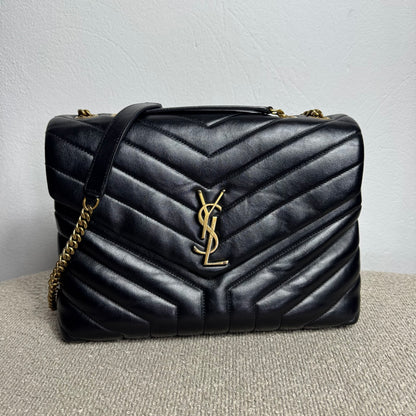 Saint Laurent Loulou Medium Matelassé aus Lammleder Schwarz