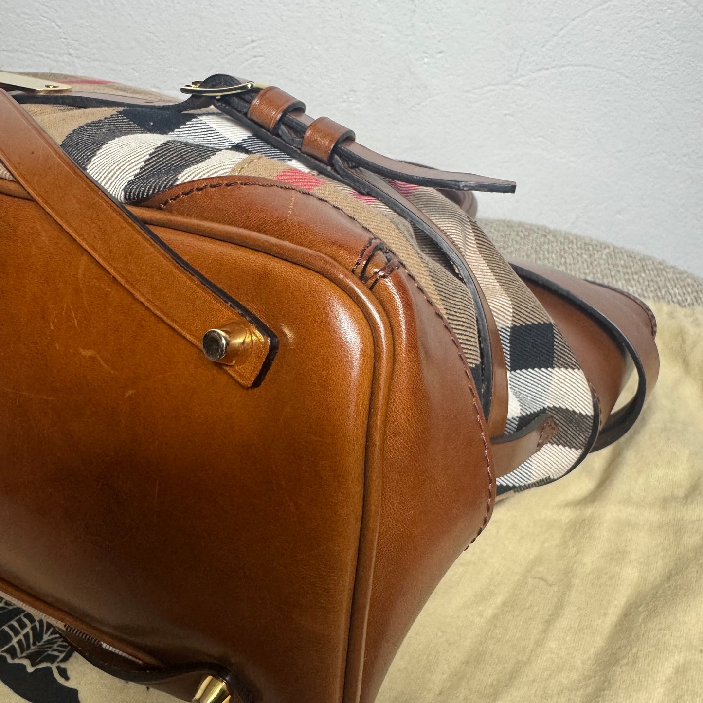 Burberry Heritage House Check Canvas Bonded Leather Manor Bag