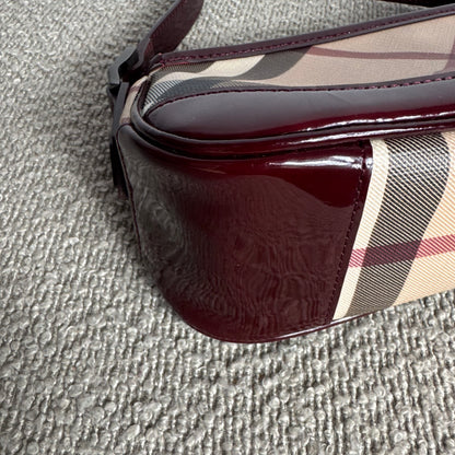 Burberry Nova Check Canvas Burgundy Leder Schultertasche