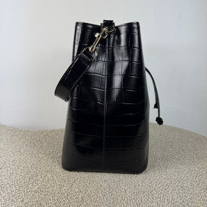 Aigner Beuteltasche – Schwarzes Leder mit Kroko-Prägung