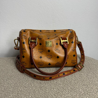 MCM Monogram Visetos Boston Bag Cognac