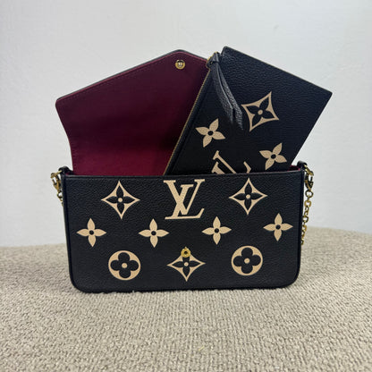 Louis Vuitton Félicie Pochette – Empreinte Leder Schwarz / Beige