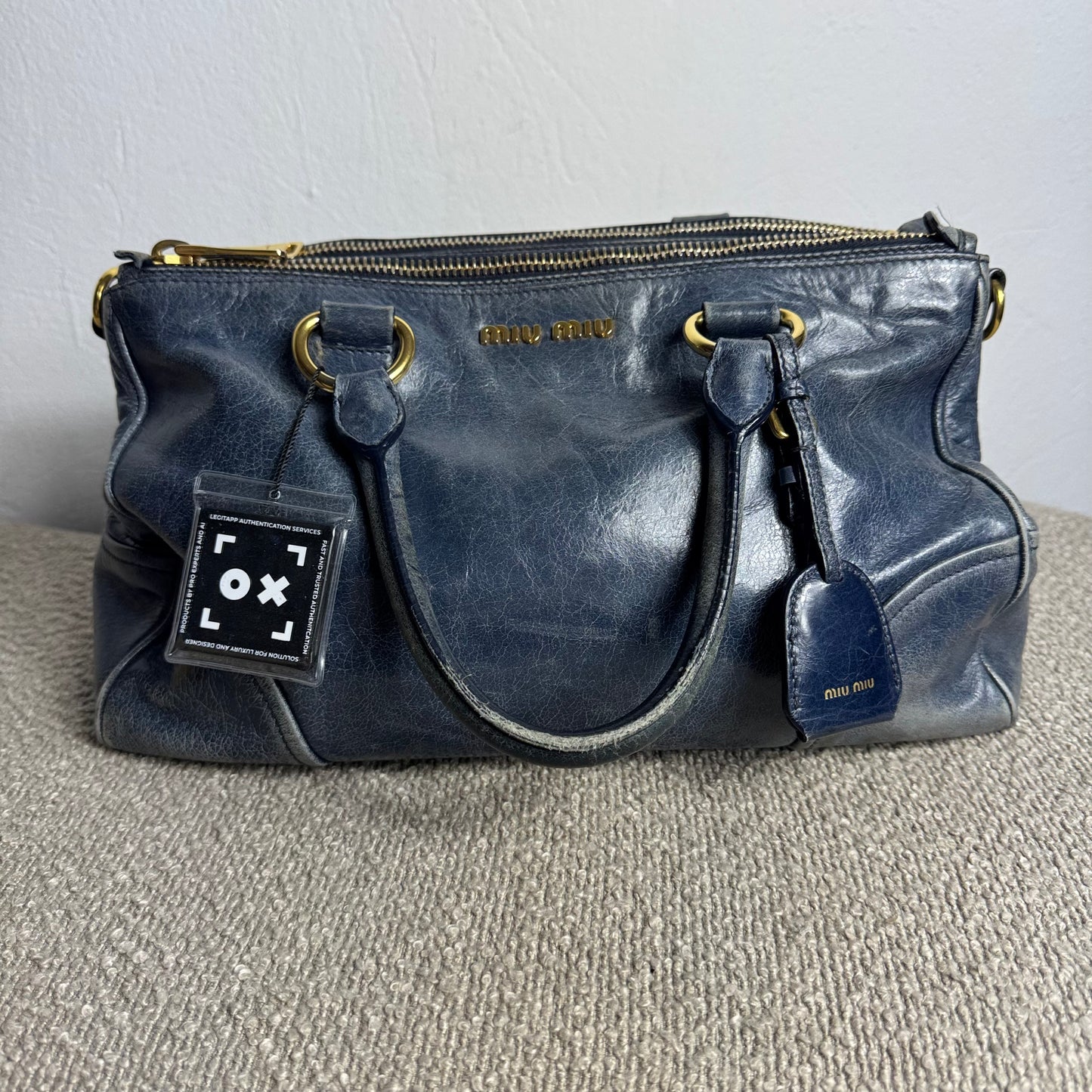 Miu Miu Sitello Shine Double Zip Leder blau