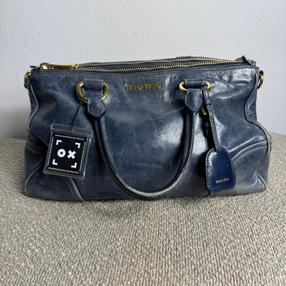 Miu Miu Sitello Shine Double Zip Leder blau