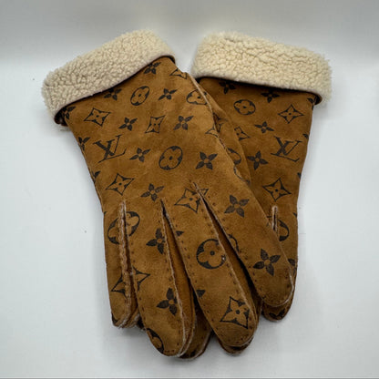 Louis Vuitton Monogram Handschuhe Lammfell Braun – Größe S