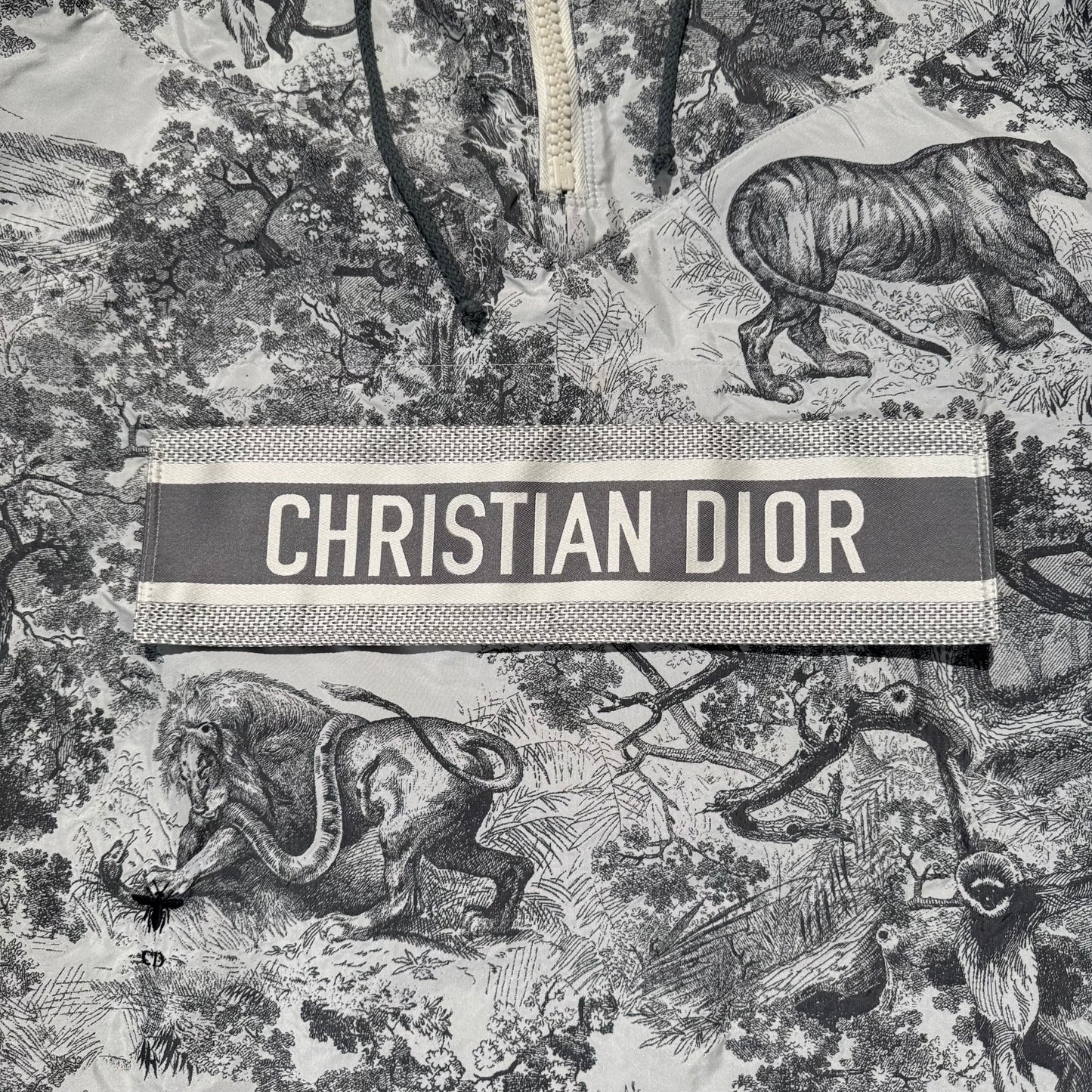 Christian Dior Toile de Jouy Sauvage Hooded Anorak Grey & White Taffeta Gr. XS