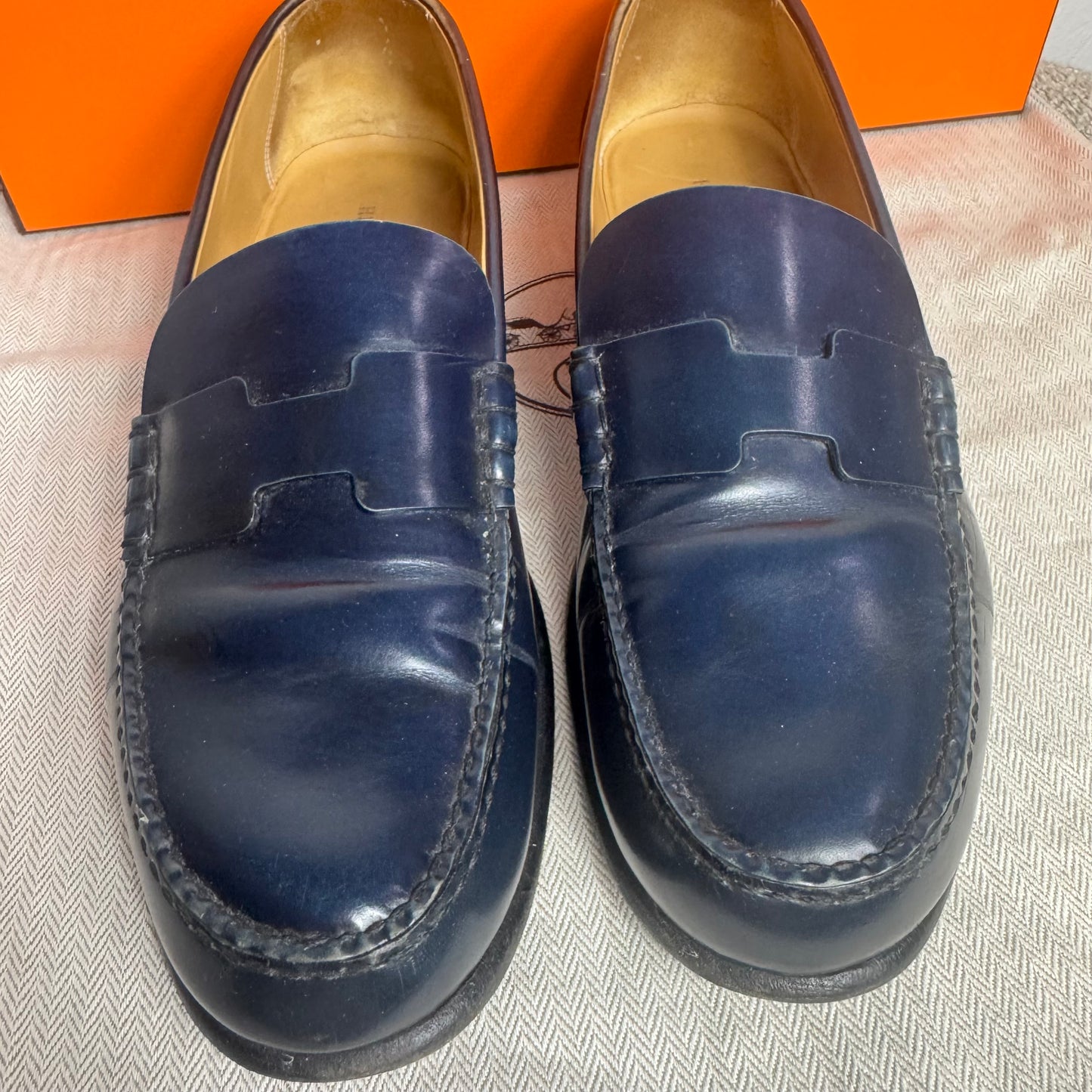 Hermès Kennedy Mokassins Dunkelblau Leder