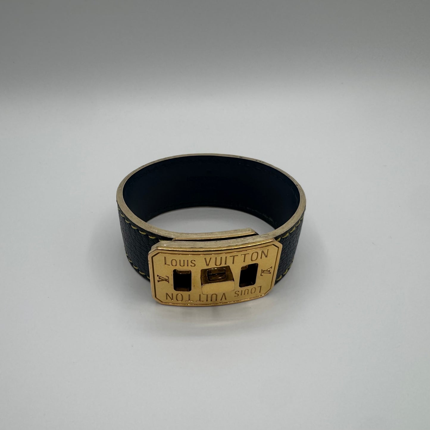 Louis Vuitton Lederarmband – Schwarz / Gelb / Gold – Größe 17
