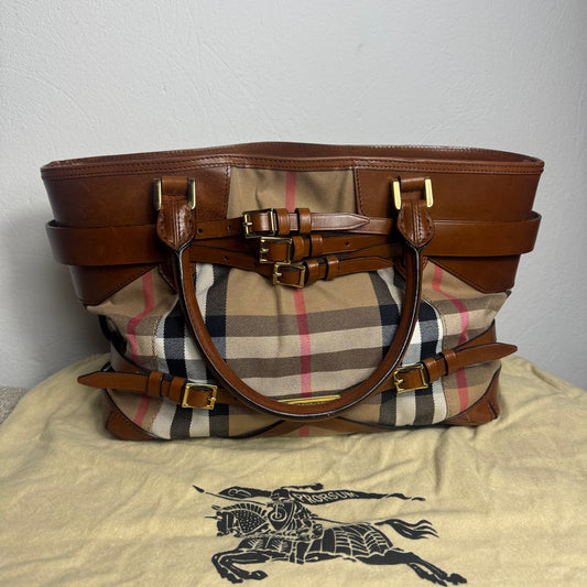 Burberry Heritage House Check Canvas Bonded Leather Manor Bag